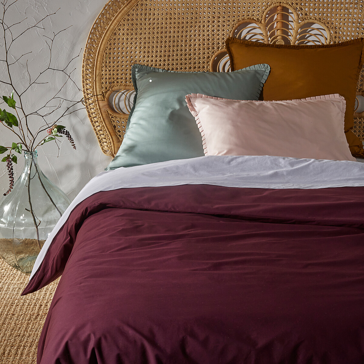 Cotton Percale Ruffle Trim Pillowcase green tea, LA REDOUTE INTERIEURS
