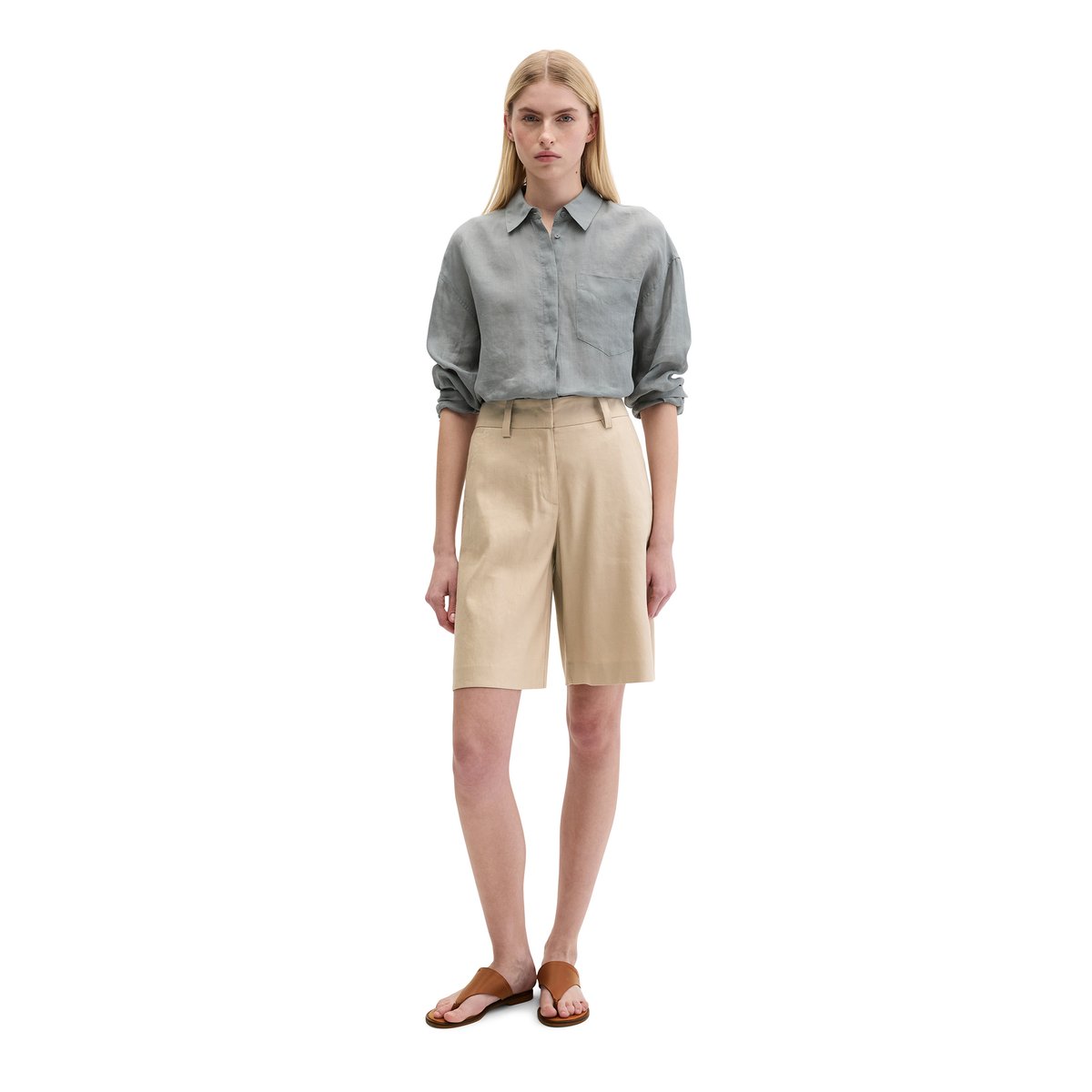 Short chino flared en viscose-lin stretch beige, MARC O'POLO