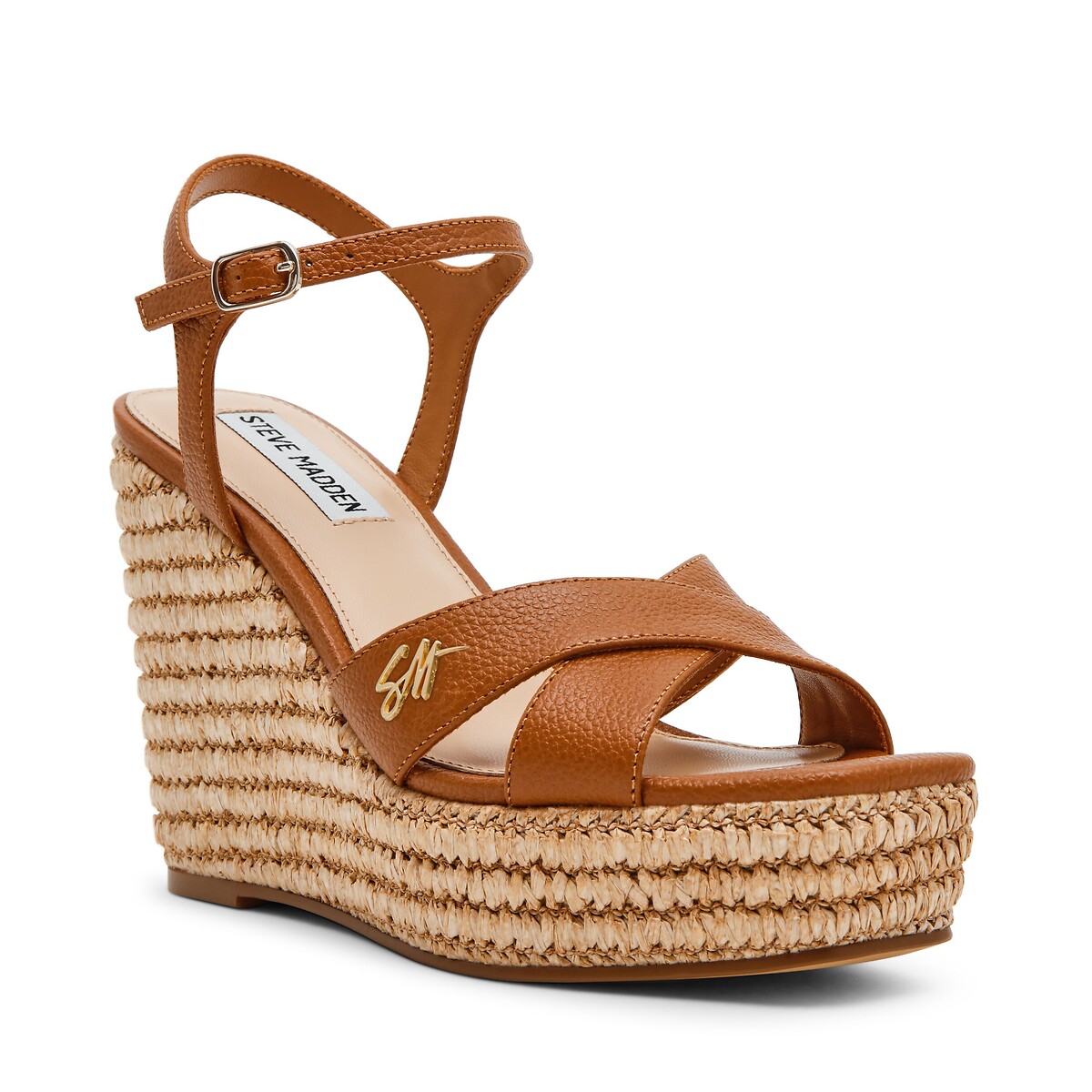 Sandali con zeppa in pelle Cylo-E cognac, STEVE MADDEN