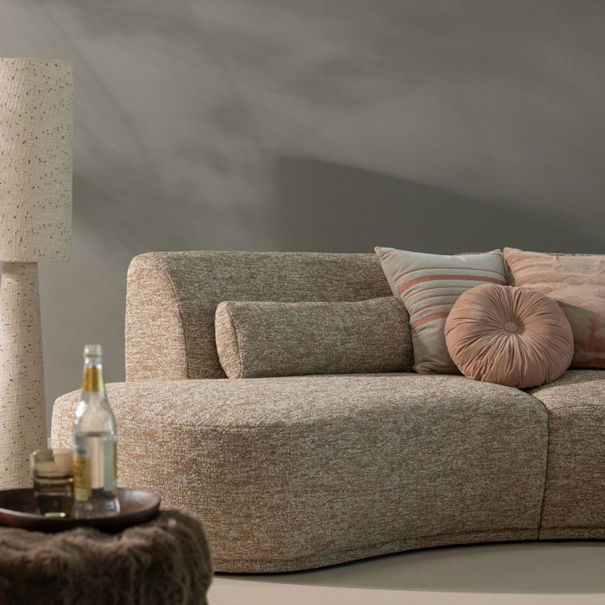 Lampadaire à pois en métal et tissu bouclette H130cm- LOFT beige, WOOOD