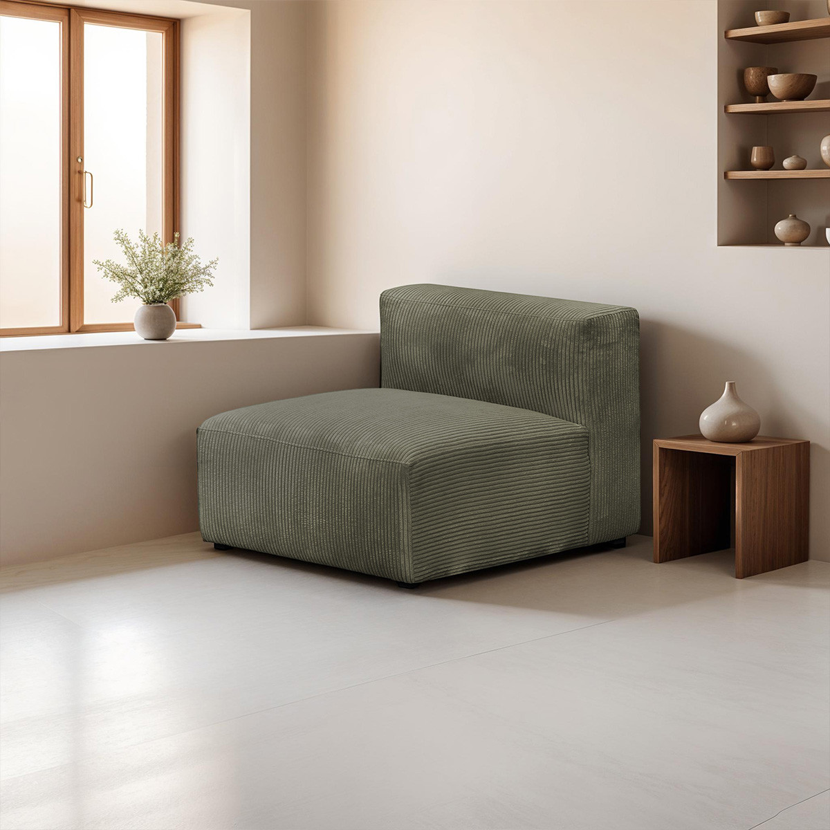 Chauffeuse sans accoudoirs modulable en velours côtelé - MODULO vert kaki, HOMIFAB