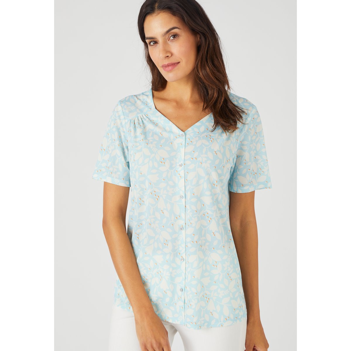 Tee-shirt manches courtes imprimé bleu feuillage, DAMART