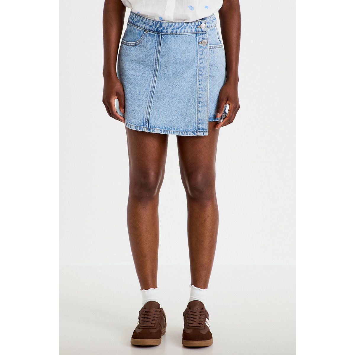 Jupe-short trapèze en jean denim triple stone, CACHE CACHE