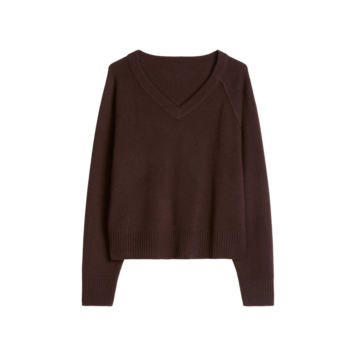 Pull à col en V en laine mérinos, coupe classique au toucher doux marron, MARC O’POLO DENIM