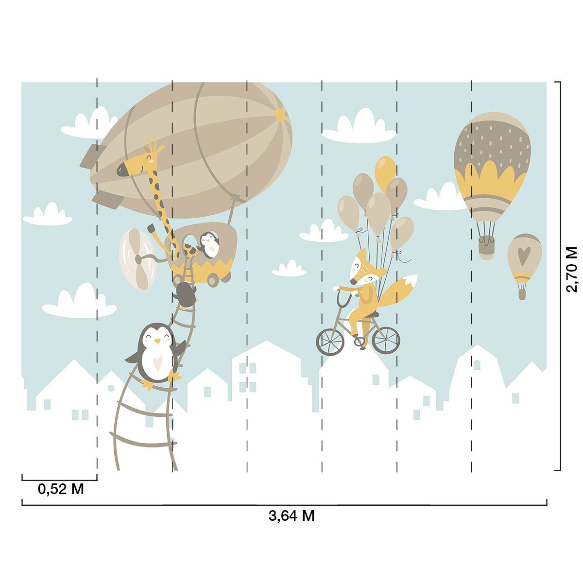 Papier peint enfant animaux en montgolfiere intissé, HEXOA