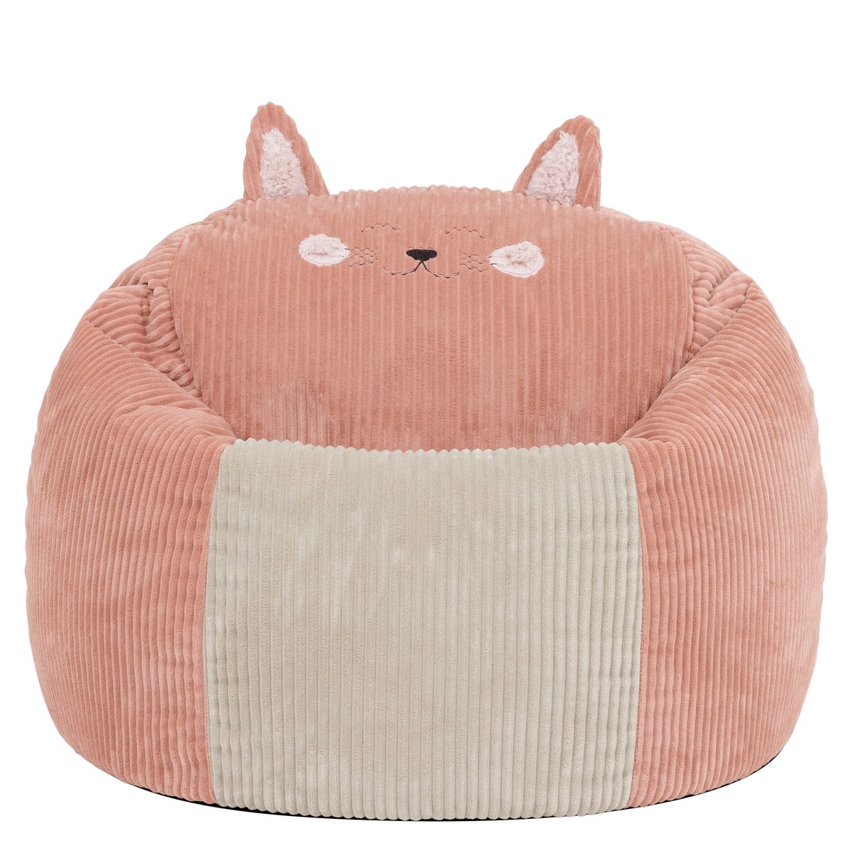 Pouf poire animal pour enfant avec coussin en velours côtelé Oeko-Tex® rose chat, ICON