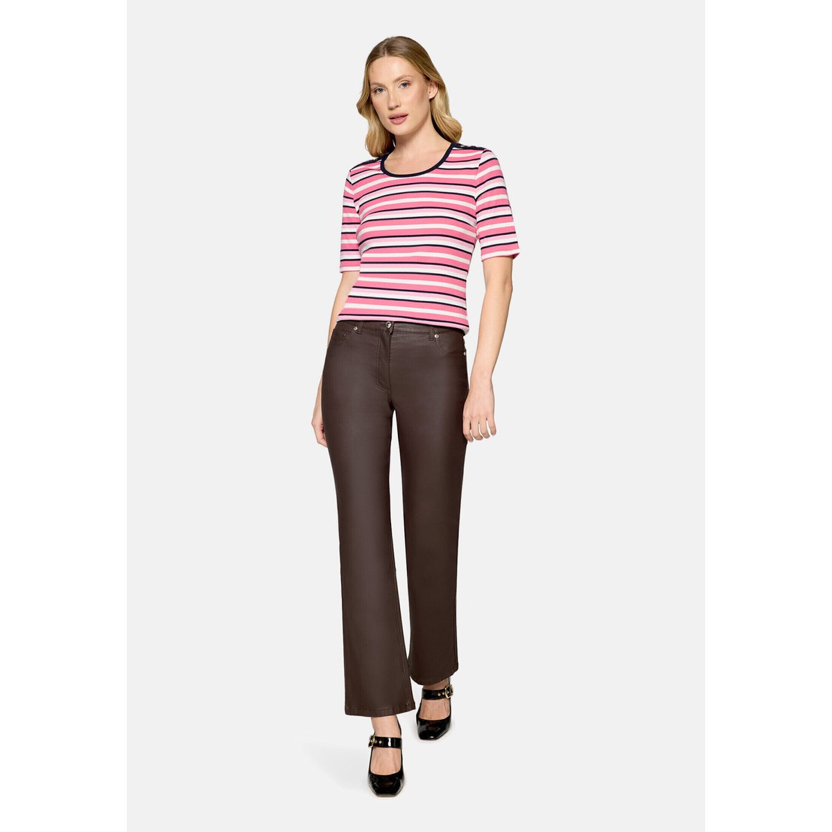 T-shirt basique de texture côtelée pink/dark blue, BETTY BARCLAY
