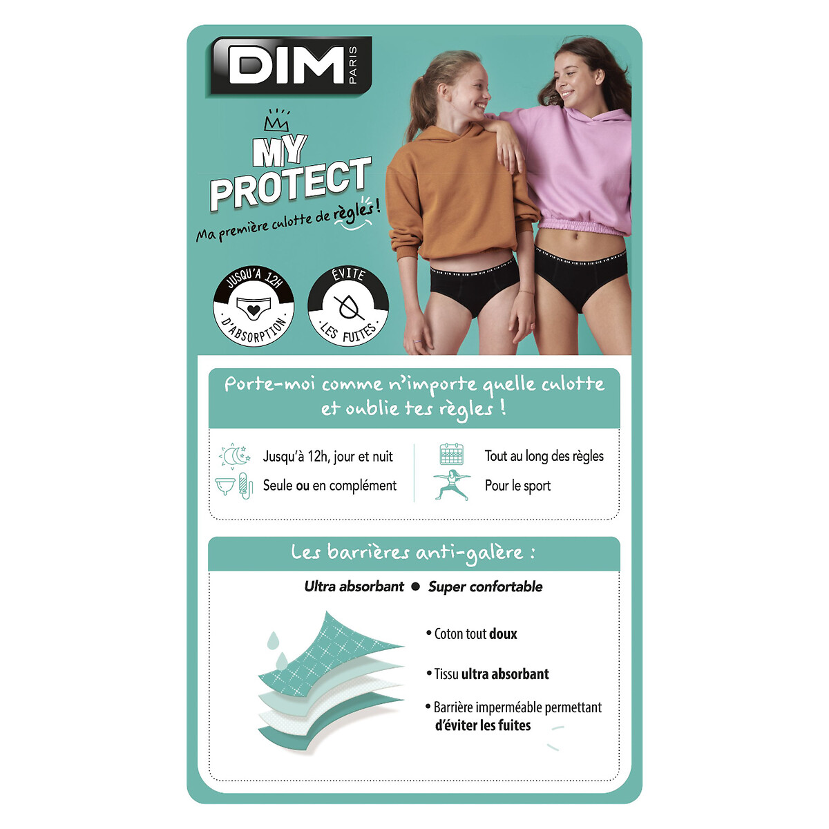 Menstruatieslip, high flow, junior zwart, DIM