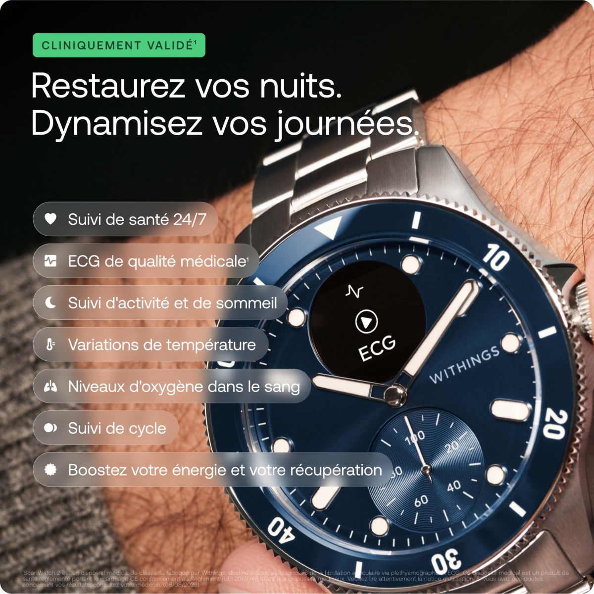 Montre santé Scanwatch Nova Bleue bleu, WITHINGS