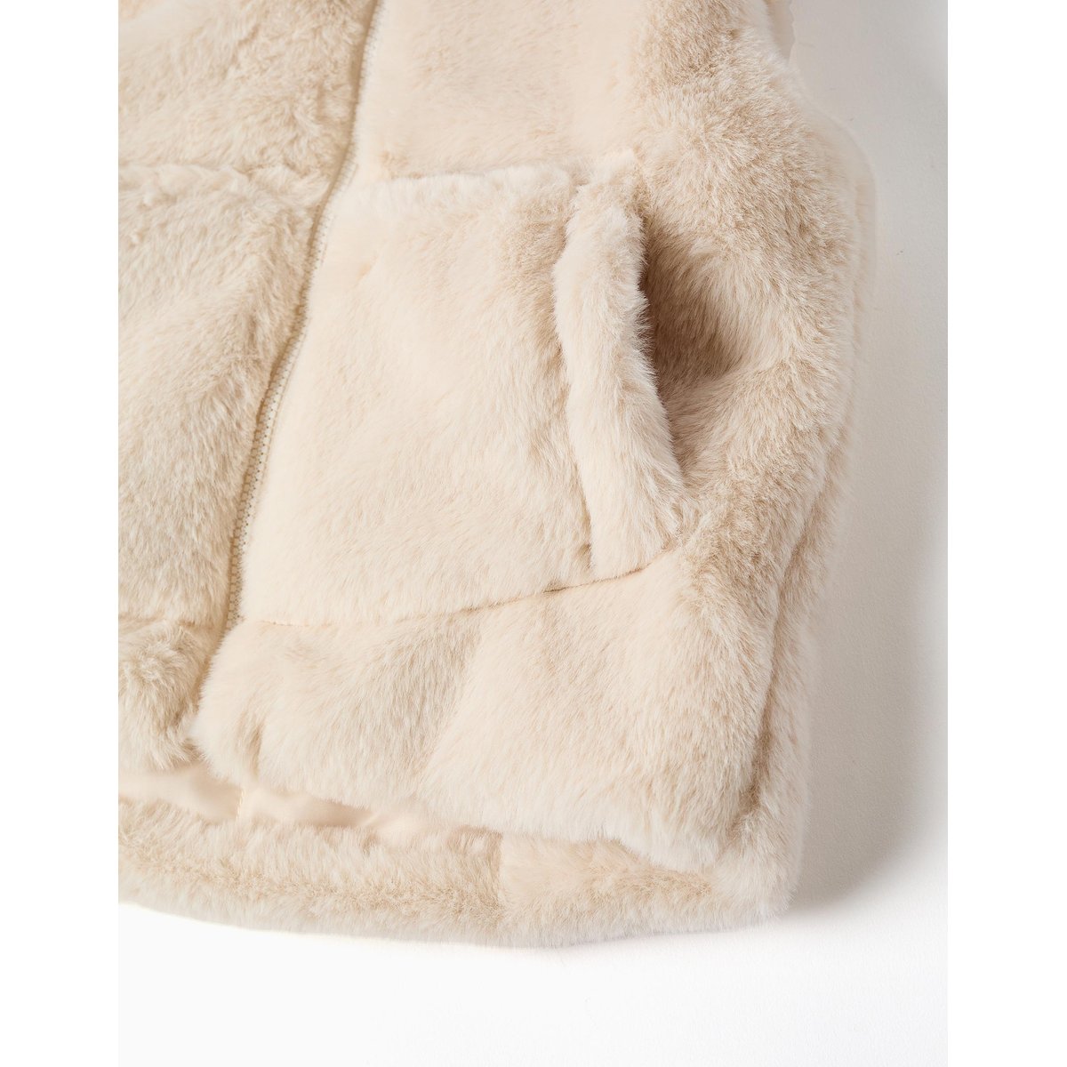 Gilet sans manches en peluche douce synthétique à capuche blanc, ZIPPY