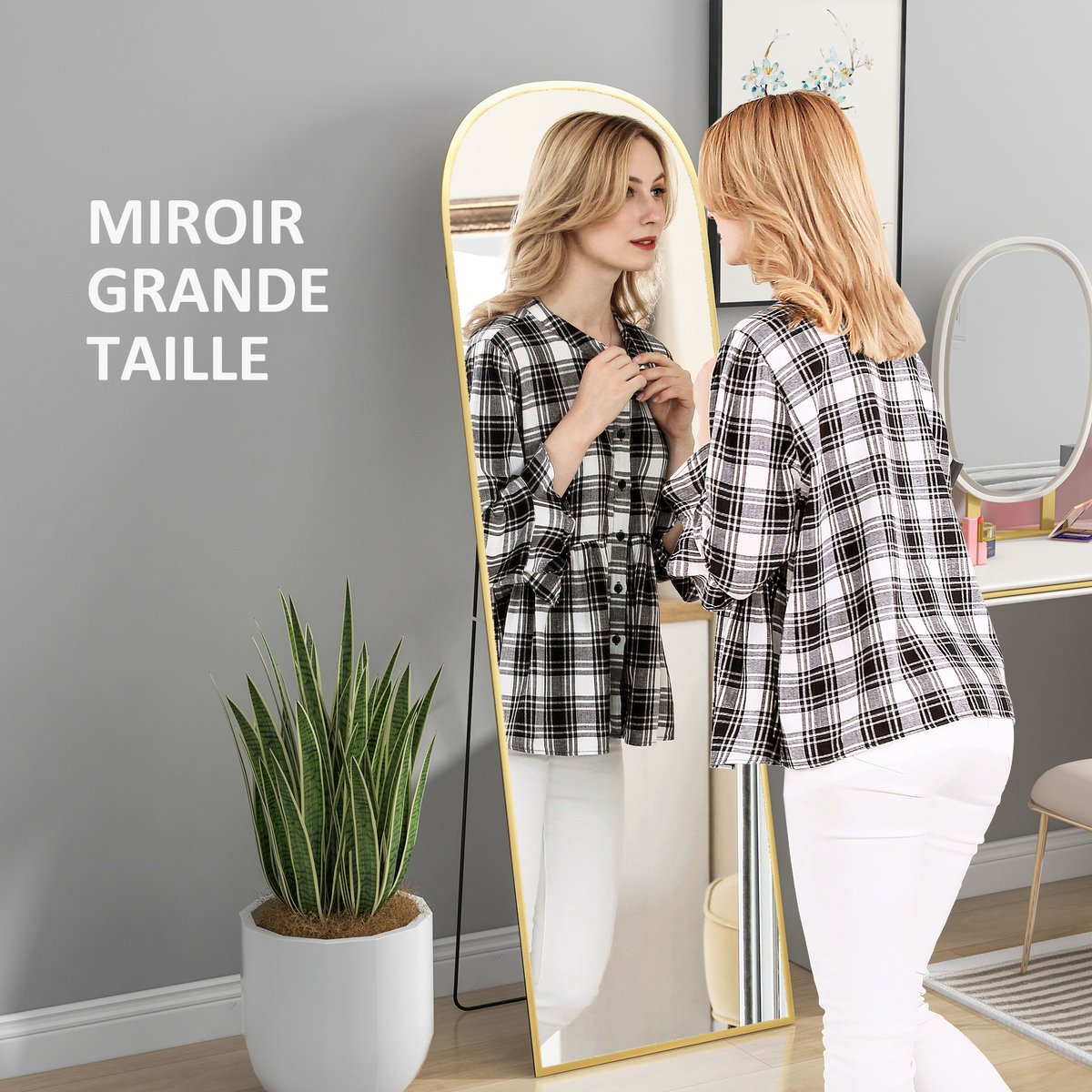 Miroir en pied Alliage d'aluminium Noir jaune, HOMCOM