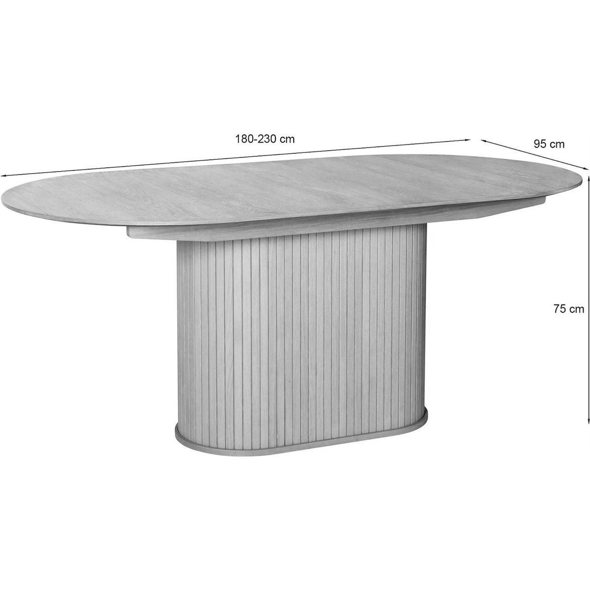 Table extensible ovale à lamelles piètement rainur bois clair et noir, RECOLLECTION