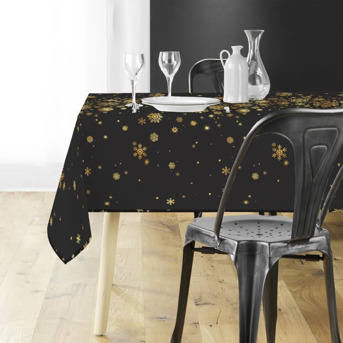Nappe Rectangulaire 150x300 Antitache Imprimé Doré noir, DECORATIE