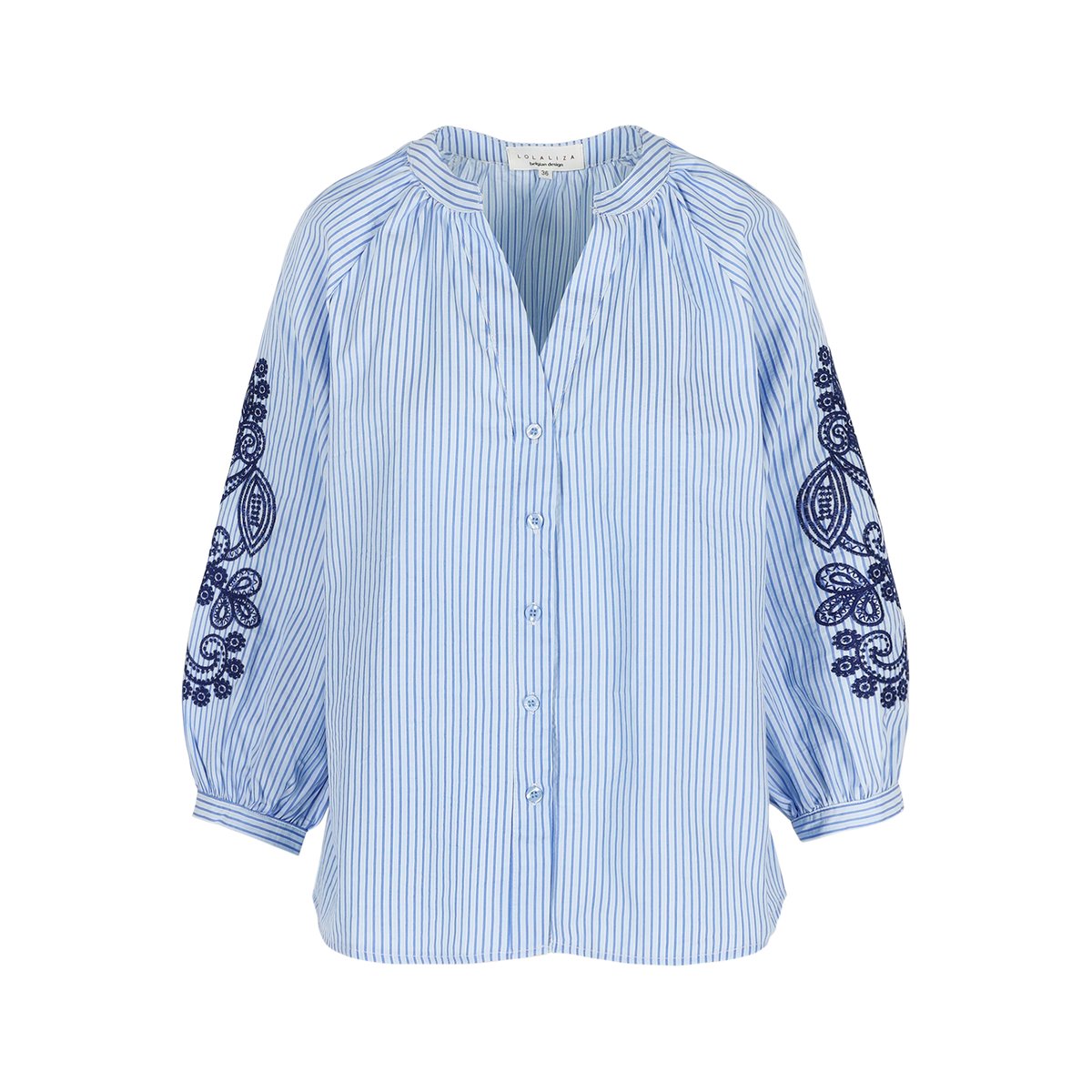Blouse brodée rayée bleu pastel, LOLALIZA