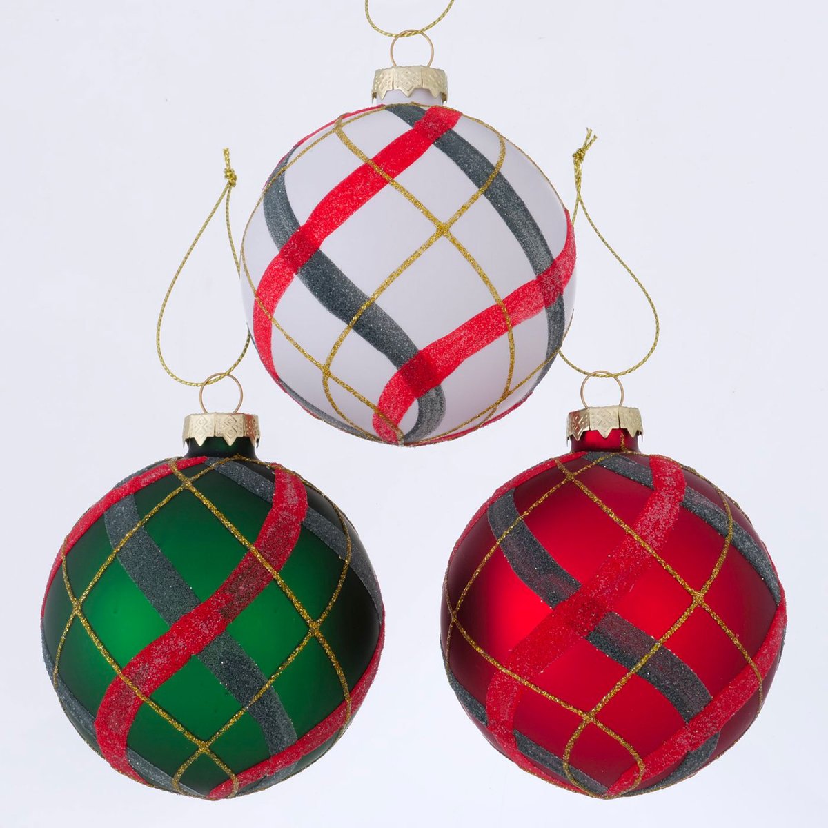 Set de 3 boules de Noël en verre rouge, vert, blanc 10x10cm rouge, WADIGA