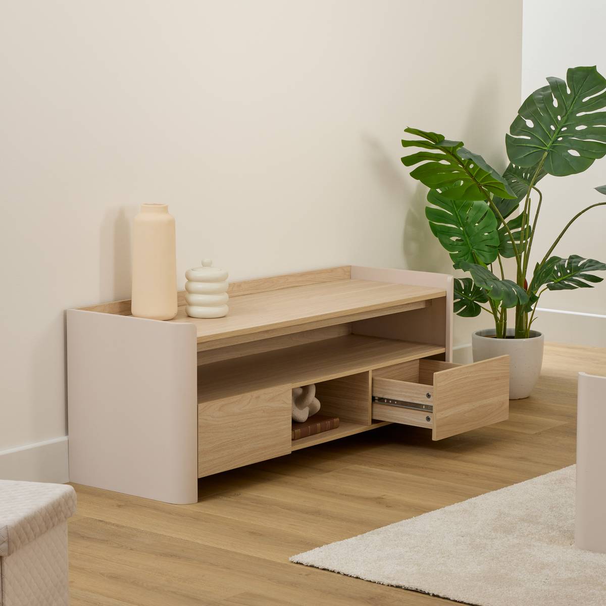 Meuble TV 2 niches et 2 tiroirs ROUNDY ivoire, 5FIVE SIMPLY SMART