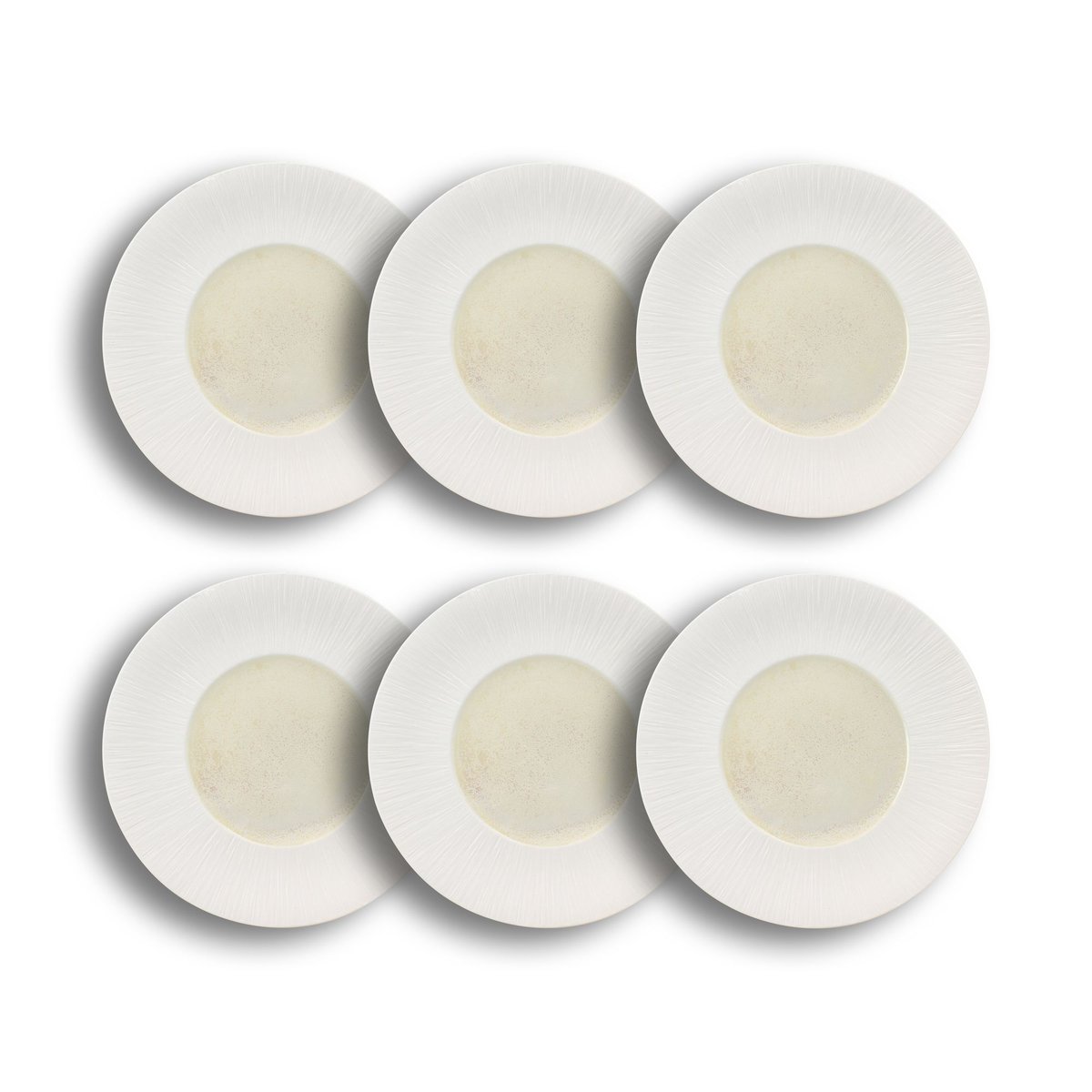 Lot de 6 asisettes creuses en porcelaine 20cm, URUS beige-blanc, OGO LIVING