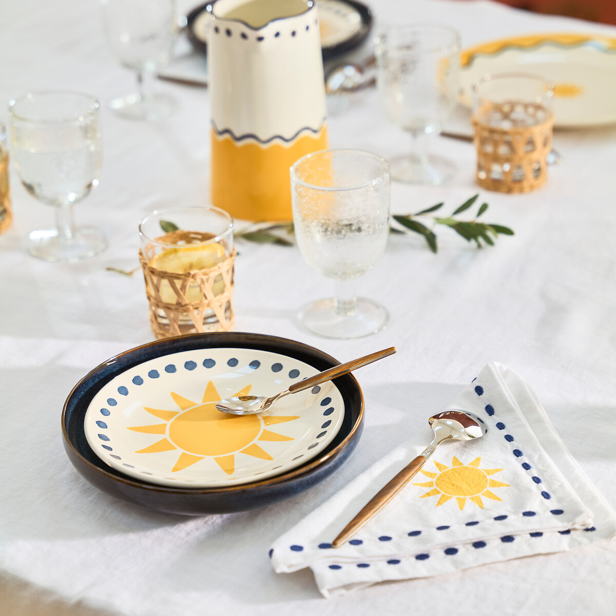 Lot de 4 assiettes dessert motif, Olympe jaune/bleu, LA REDOUTE INTERIEURS