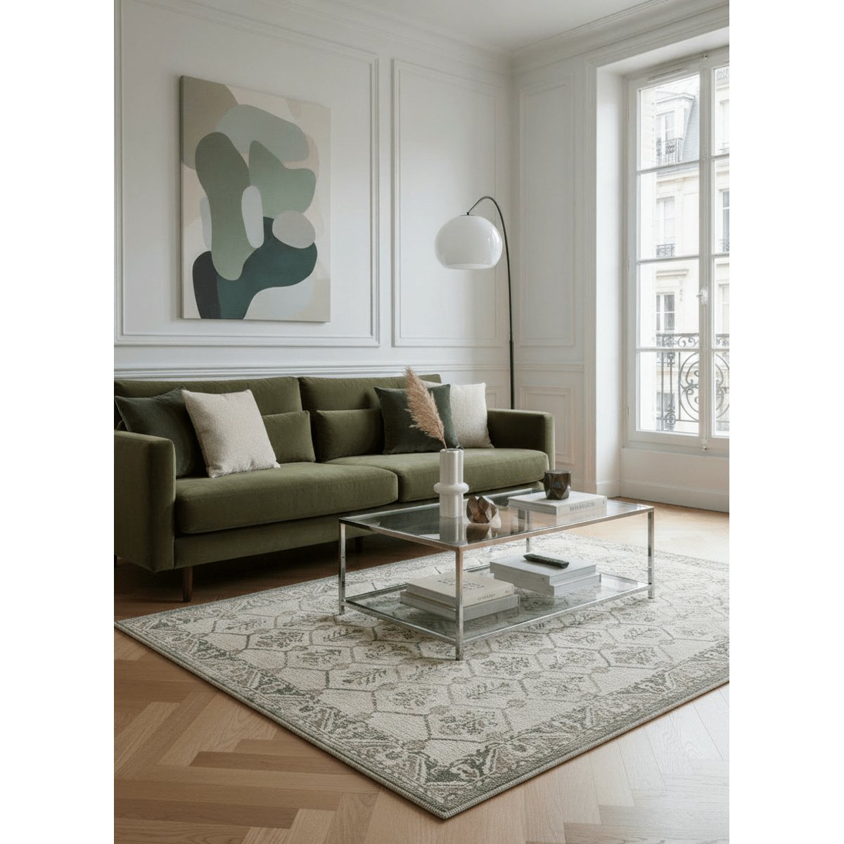 Tapis design en fibres recyclées SULLY vert naturel, AFK LIVING