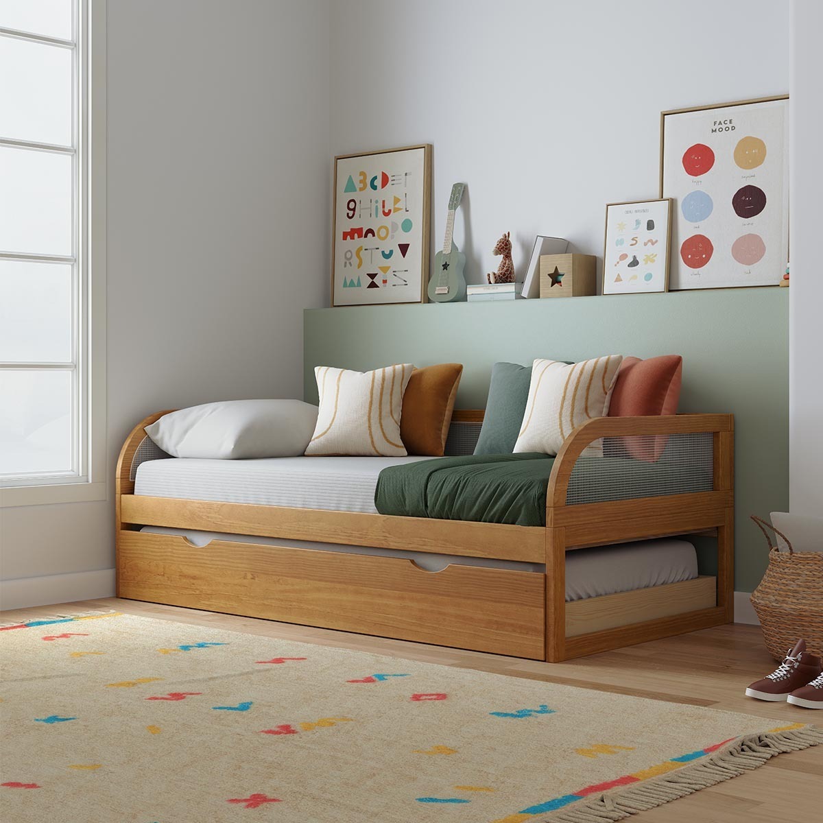 Pack lit enfant gigogne avec matelas Bois massif LAYA noisette, AKITEN RETAIL