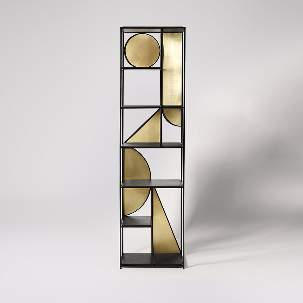 Pablo Mango Wood Narrow Shelving brass/black, SWOON