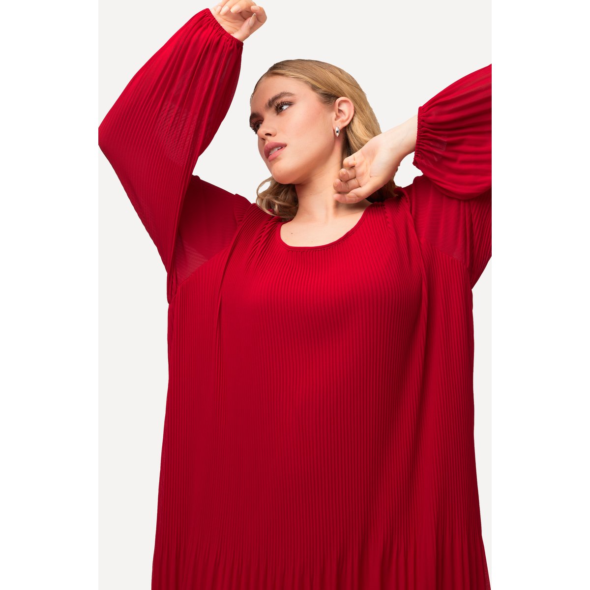 Robe midi plissée, silhouette en A rouge, ULLA POPKEN