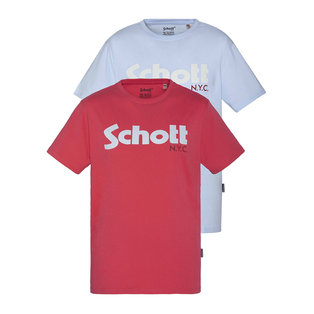 Lot de 2 t-shirt col rond logo Schott bleu + rose, SCHOTT