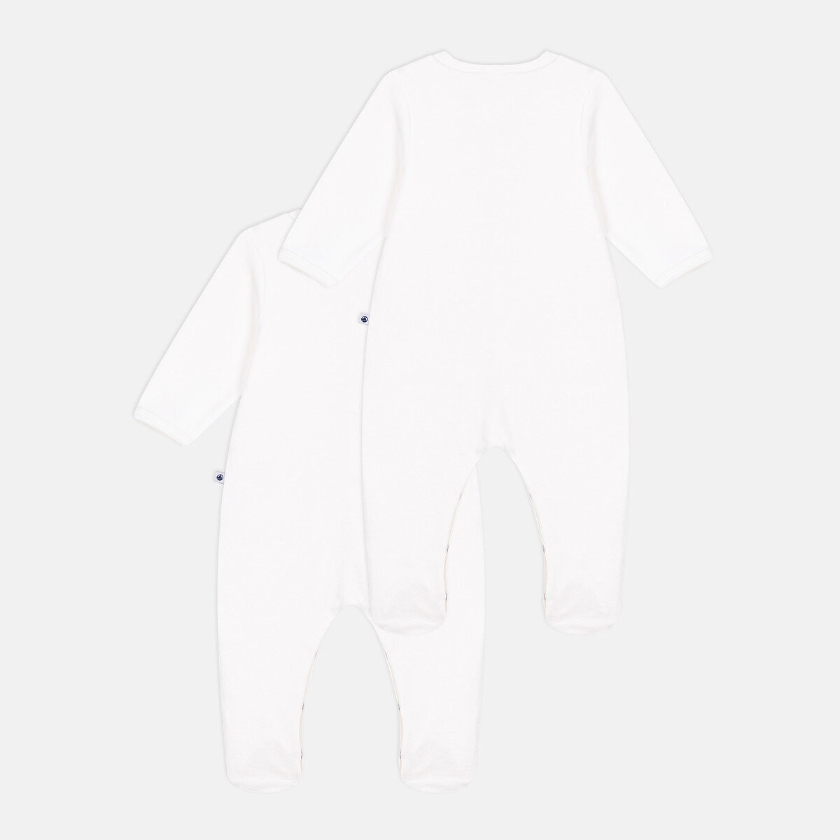 Set di 2 pigiami in velluto a tinta unita bianco / bianco, PETIT BATEAU