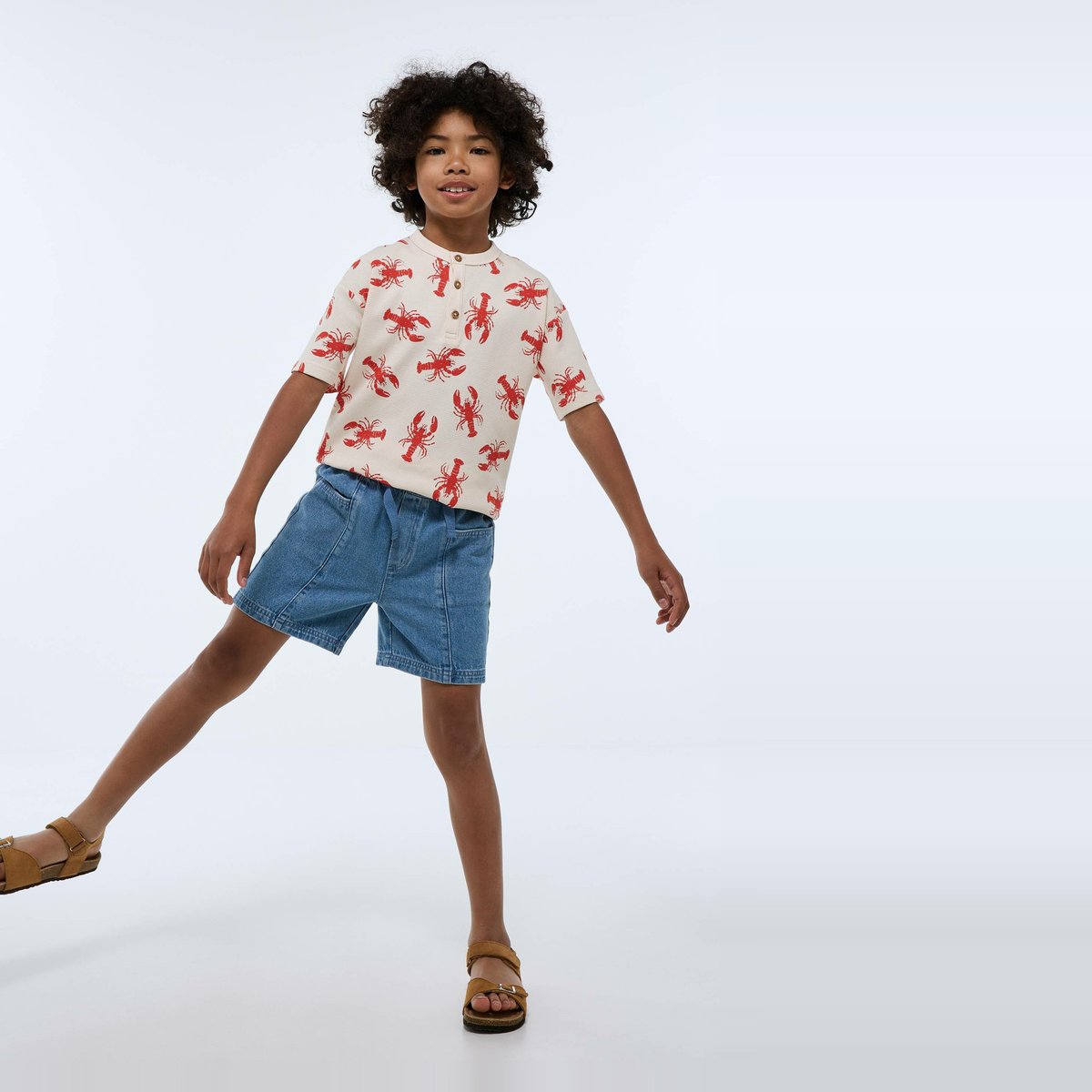 Short en jean taille élastiquée en coton bleach denim, MONOPRIX