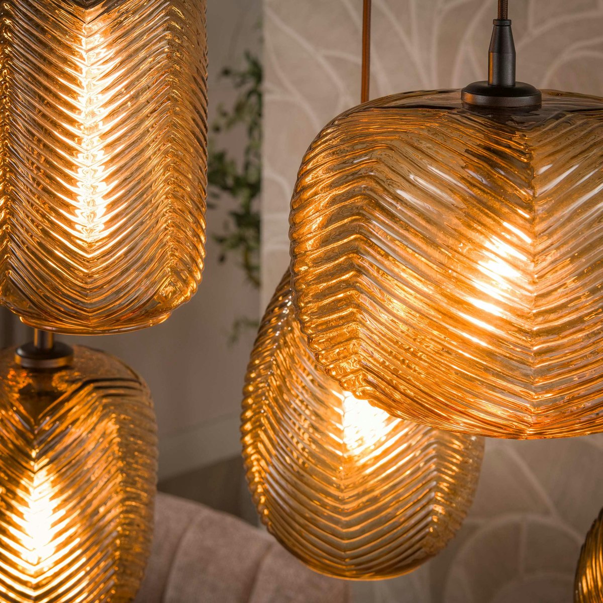 Suspension vintage verre brun fumé chevron 7 lampes NOVA marron, PIER IMPORT