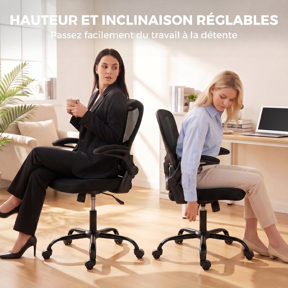 Chaise de bureau Maille (100 % polyester) noir, HOMCOM