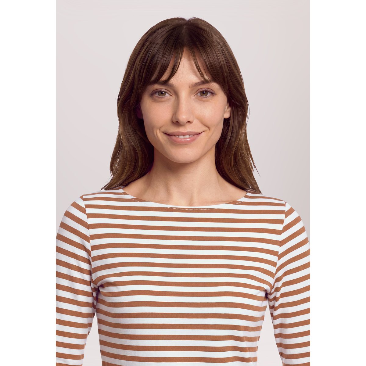 T-shirt à rainures à encolure bateau brown/cream, BETTY & CO