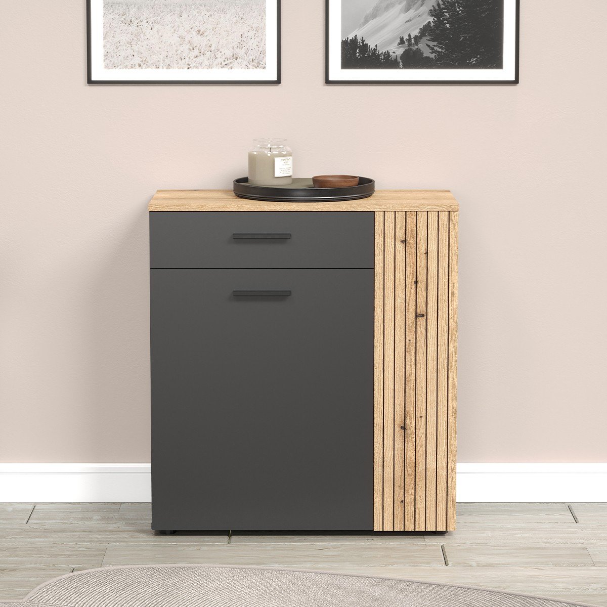 Buffet haut 2 portes et 1 tiroir L80 cm - ESTEBAN gris anthracite, CALICOSY