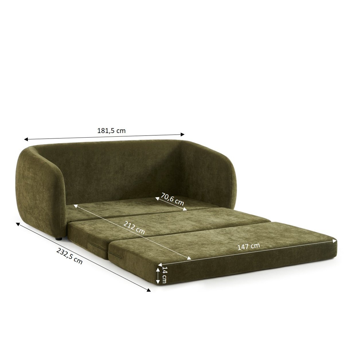 Canapé droit déplimousse tissu chenille  PAZ vert, BAÏTA