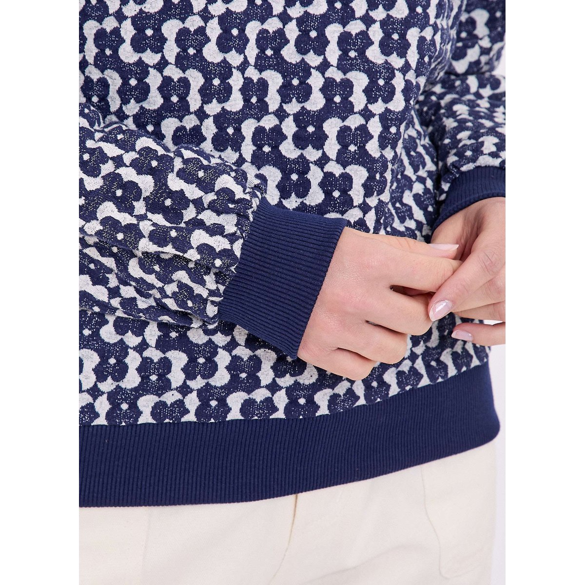 Sweat col rond maille jacquard BASILIE bleu navy, PRINCESSE NOMADE