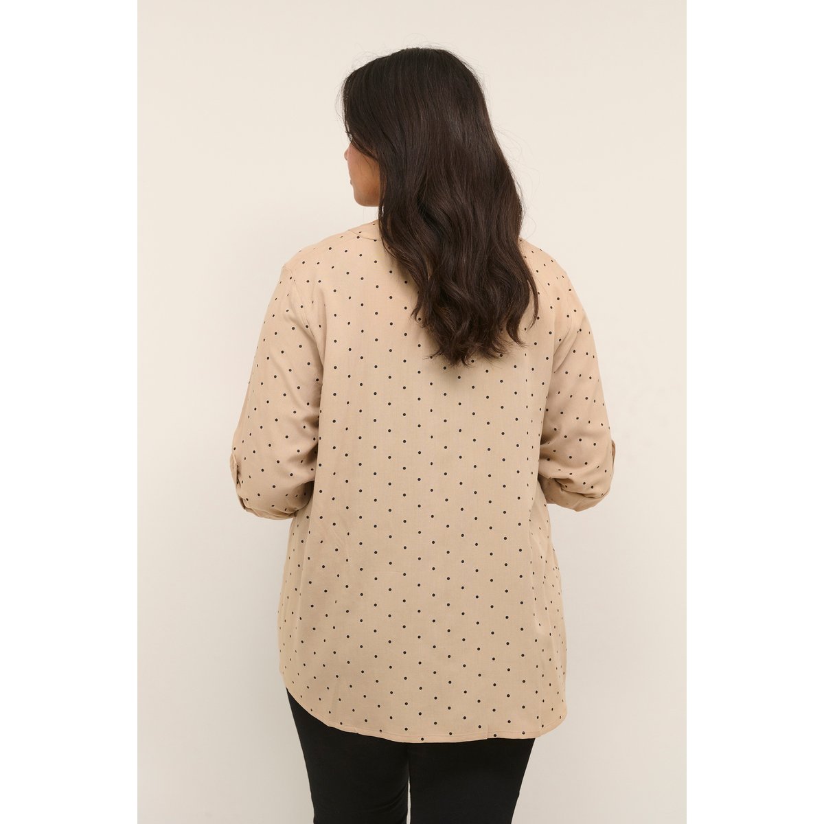 Blouse with long sleeve beige noir à pois, KAFFE CURVE