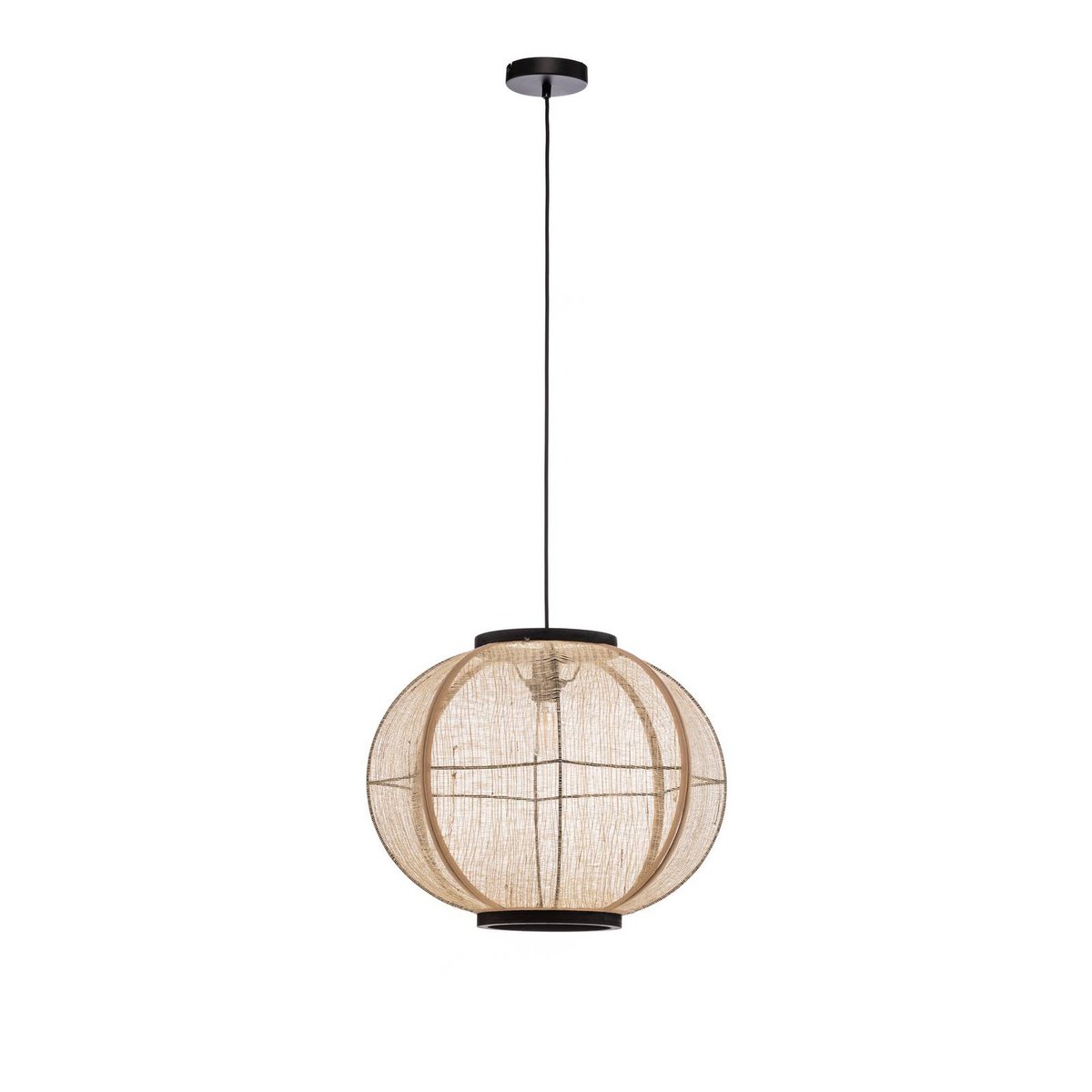 Suspension en textile traditionnelle bois clair, noir, LINDBY