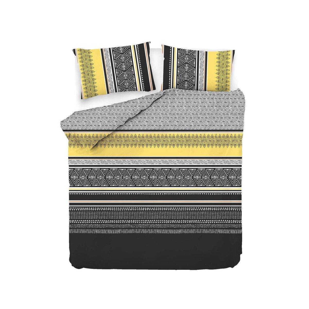 Parure housse de couette imprimée + taie(s) en coton, Formas Yellow gris, C DESIGN HOME TEXTILE