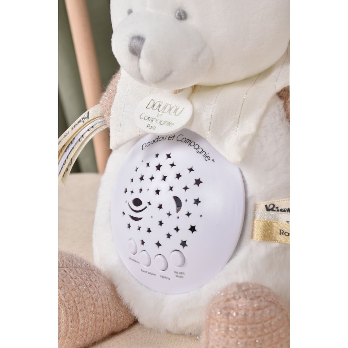 Veilleuse peluche musicale ours rose, DOUDOU ET COMPAGNIE