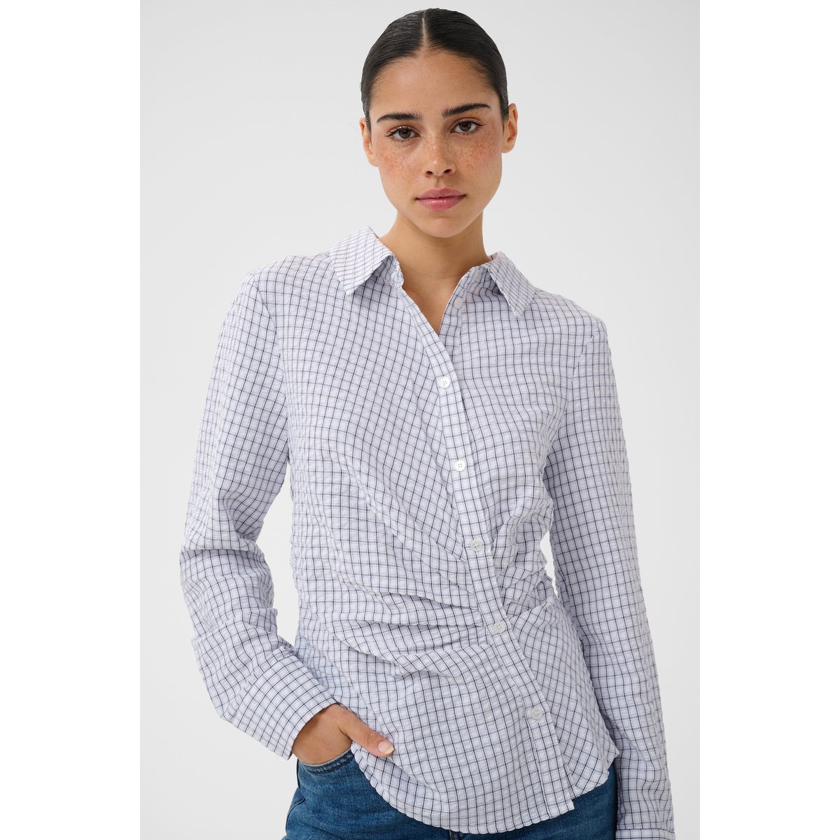 Chemise à manches longues light blue check, KAFFE