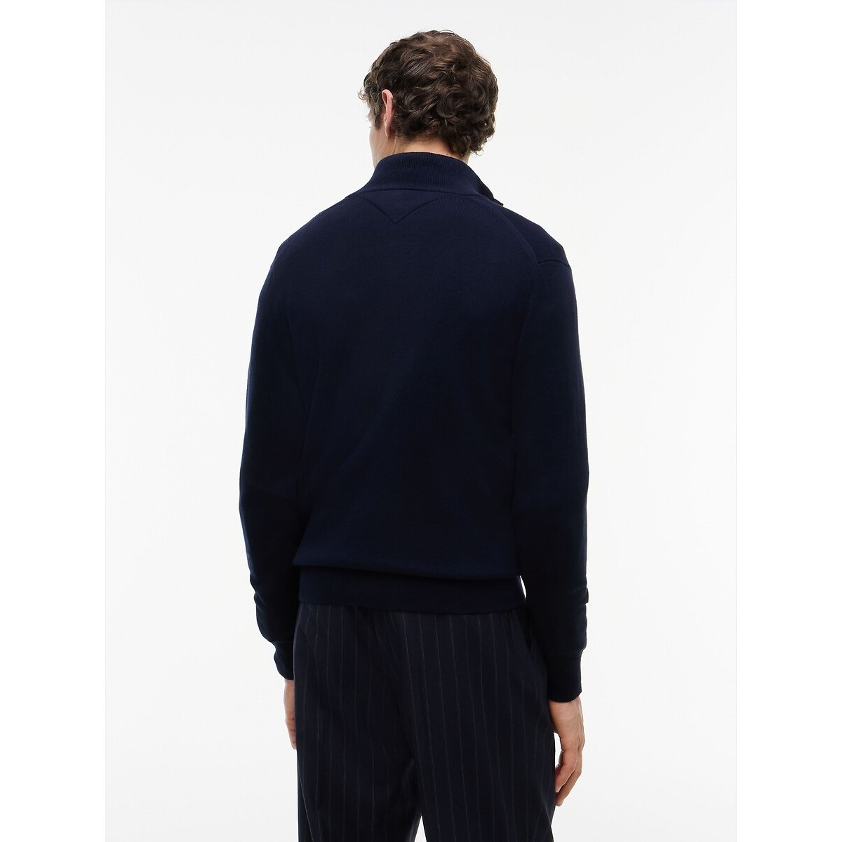 Gilet zippé, col montant en coton et cachemire bleu marine, TOMMY HILFIGER