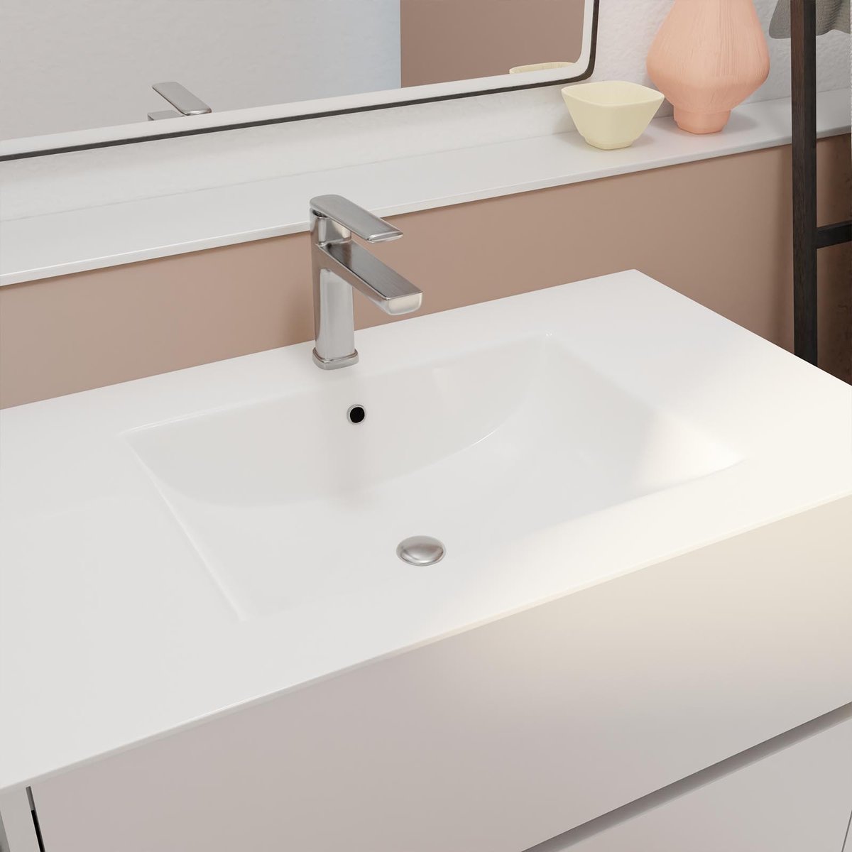 Meuble de salle de bains suspendu 2 tiroirs avec vasque blanc, HOME MAISON