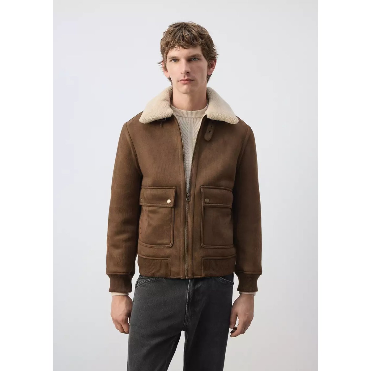 Veste imitation daim et mouton retourné tabac, MANGO MAN