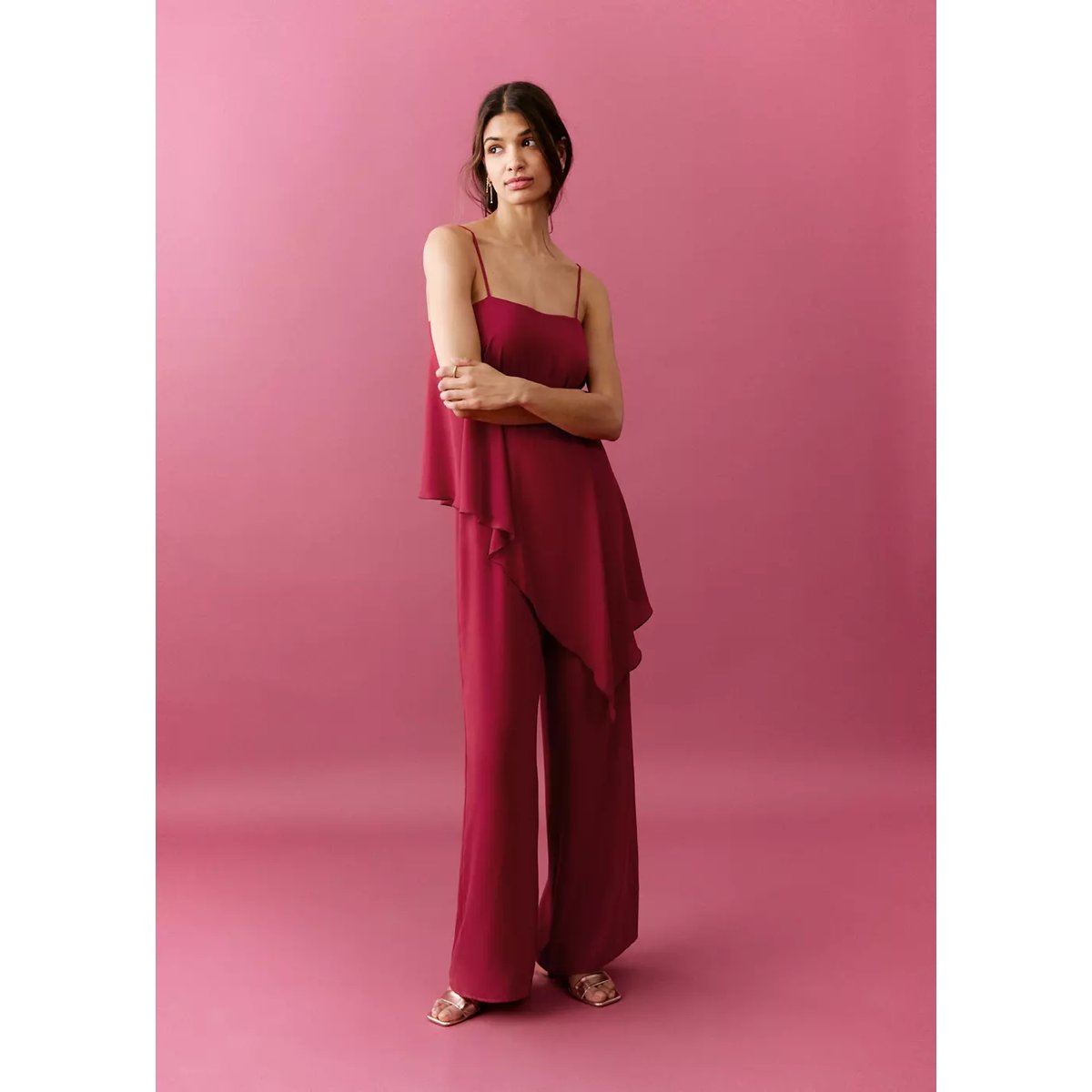 Combinaison asymétrique à volant rouge, MANGO TEEN