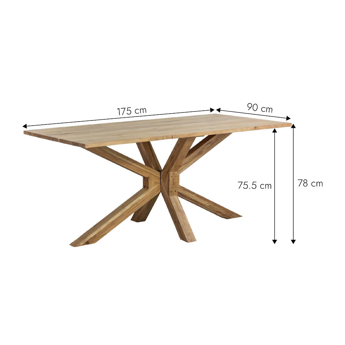 Table à manger en bois d'acacia IZEL bois clair, MADE IN MEUBLES