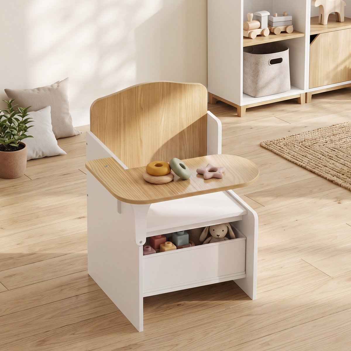 Ensemble table et chaises pour enfants MDF blanc, bois clair, AIYAPLAY