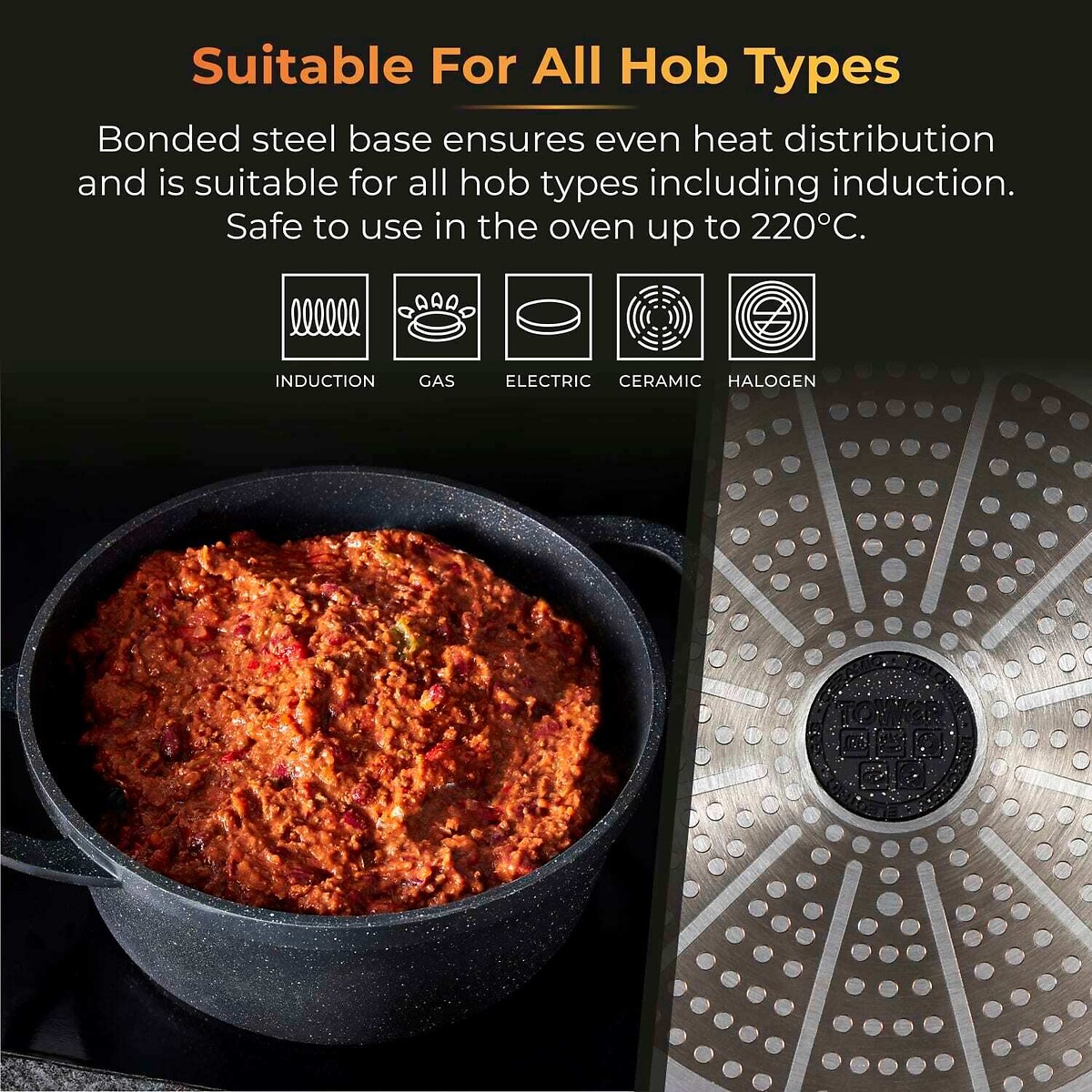 28cm Precision Casserole with Lid black, TOWER