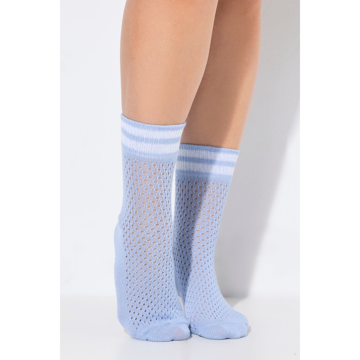 Chaussettes, jeu de mailles bleu clair, ULLA POPKEN