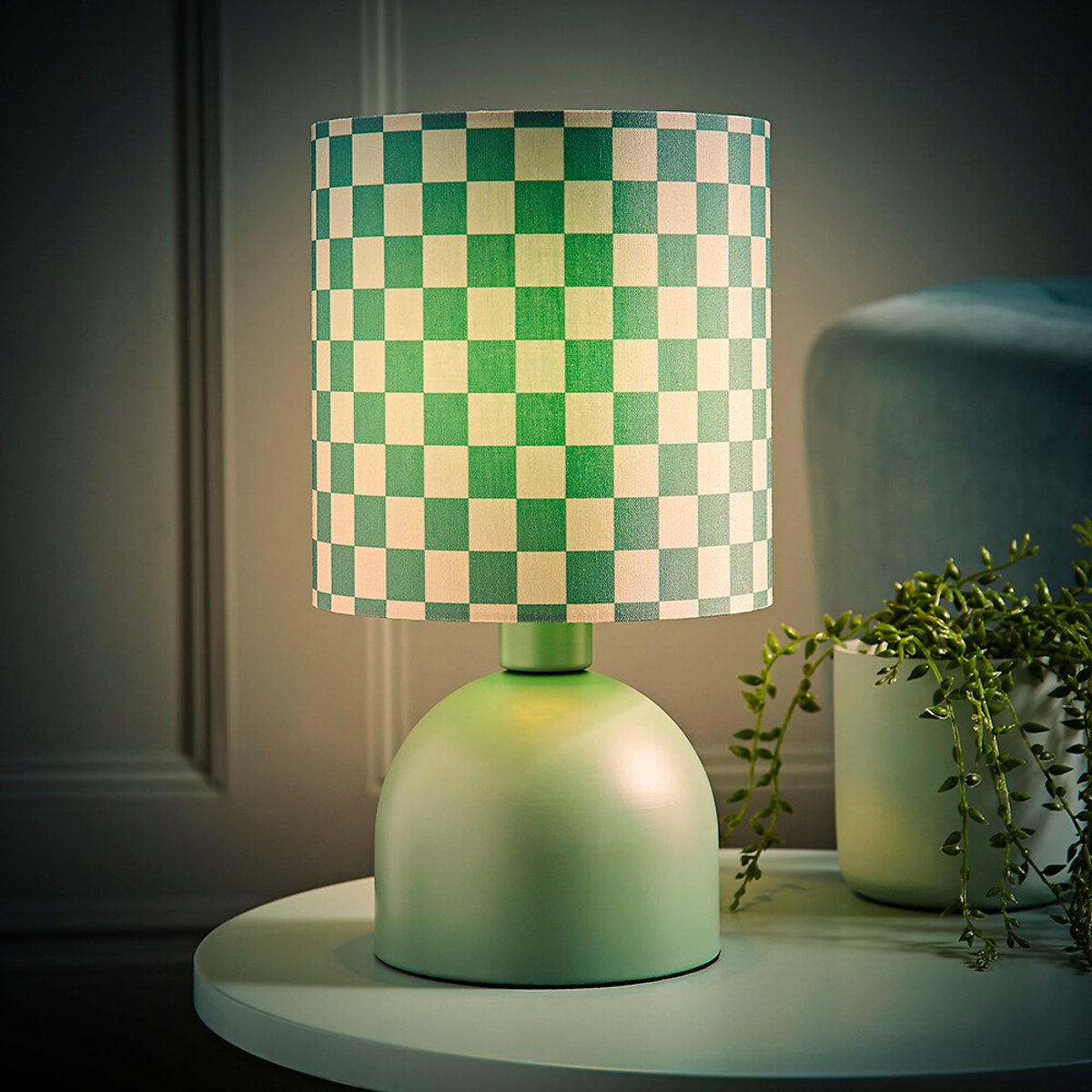 Meghan Table Lamp with Checkerboard Shade in Moss Green green, SO'HOME