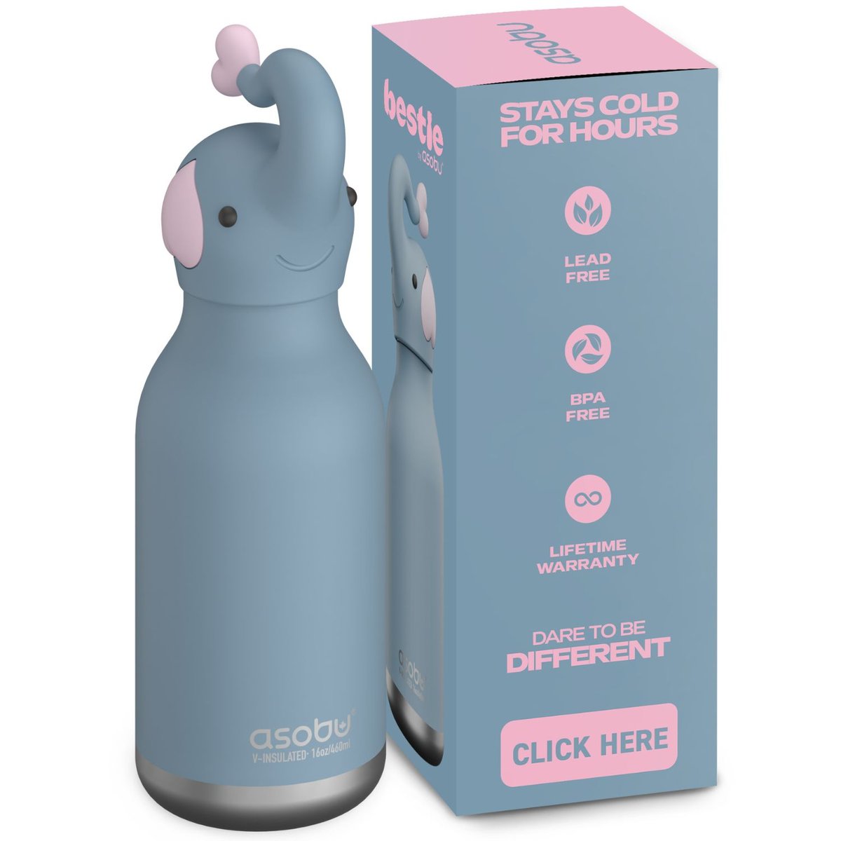 Gourde isotherme Bestie violet, rose, ASOBU